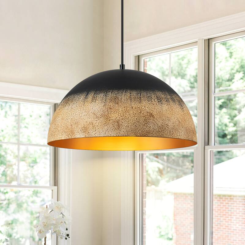 Industrial Black and Sandy Mud Finish Dome Pendant Light Fixtures Kitchen Island - W15.75"