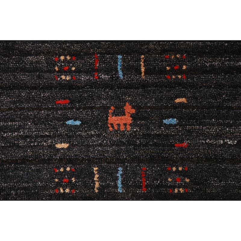 Charcoal Tribal Gabbeh Indian Area Rug Handmade Wool Carpet - 9'1" x 12'1"