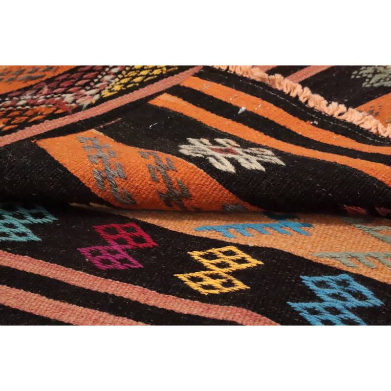 Hand Woven Oriental 100% Wool Carpet Southwestern Tribal Multi-Colored Kilim Runner Rug - 10' 11'' X 3' 9''