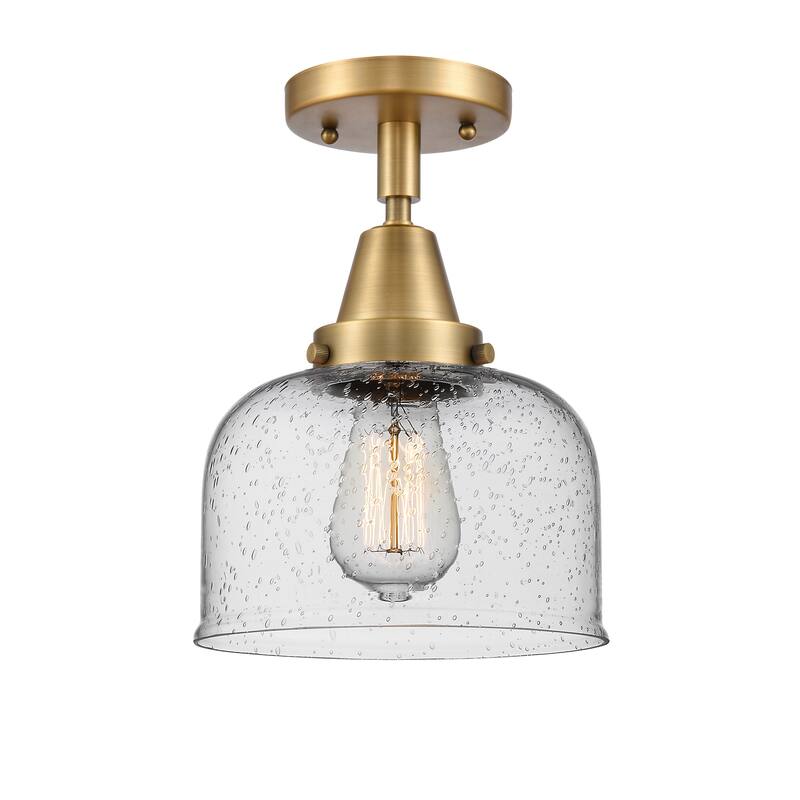 Innovations Lighting Caden Bell - 1 Light 8" Flush Mount - Brushed Brass/Seedy