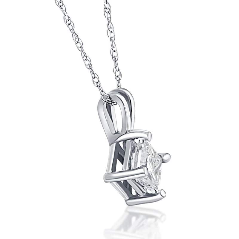 VS 1/2Ct Princess Cut Solitaire Diamond Pendant Necklace in 14k Gold Lab Grown