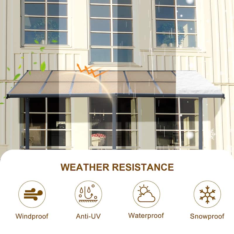 Aoodor Wall Mount Gazebo Outdoor Pergola, Polycarbonate Gazebo with Water-Resistant and UV-Fighting Panels Canopy