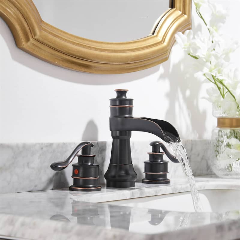 Double Handle Widespread Bathroom Faucet 8 Inch Waterfall Bathroom Sink Faucets 3 Holes Elegent Modern Basin Vanity Taps