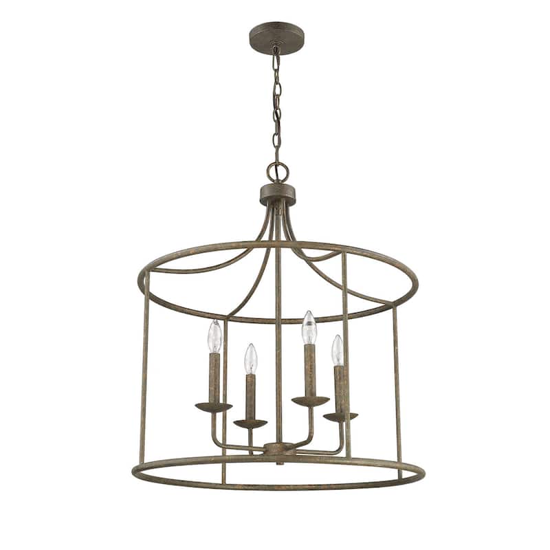 4 Light Farmhouse Grey Pendant Gold Accents