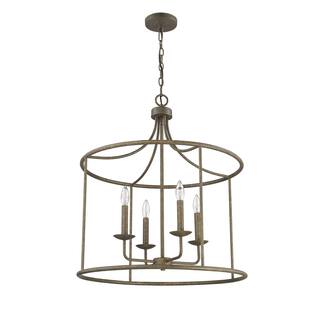 4 Light Farmhouse Grey Pendant Gold Accents