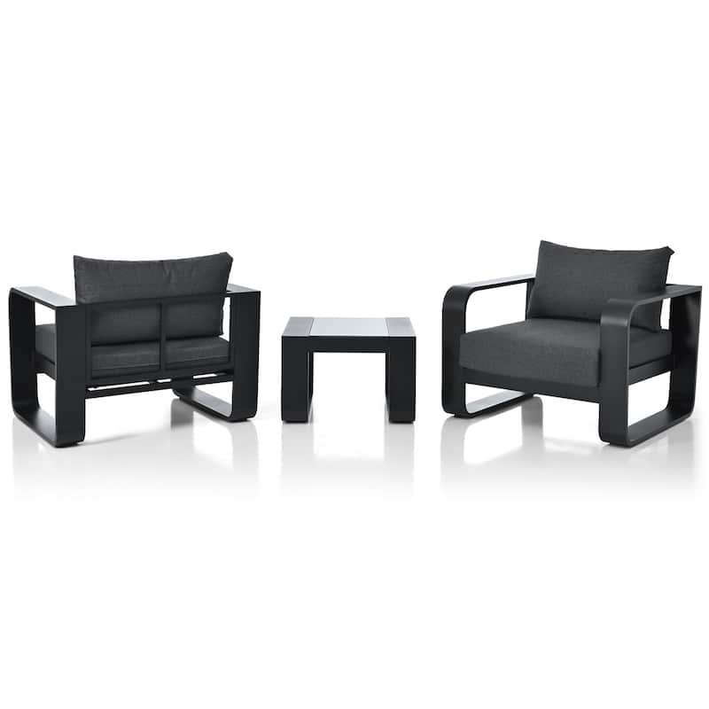 3-Piece Aluminum Outdoor Patio Chairs and Coffee Table Set with Cushions
