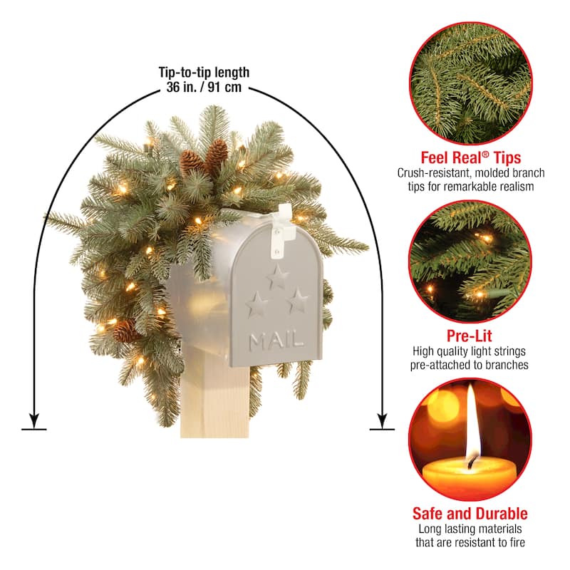 National Tree Company 3 ft. Frosted Arctic Spruce Mailbox Swag with Cones - 3 ft