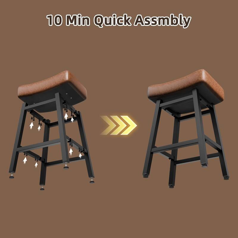 XINMICS 24 Inches Bar Stools, Saddle Kitchen Stools with PU Leather Cushion Counter Height Barstools for Kitchen Dining Cafe