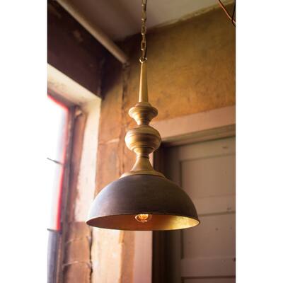 Metal Pendant Light With Antique Gold Finish - 16-inches Diameter