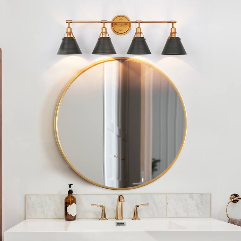 Coney Modern 4-Light Bathroom Vanity Light Cone Metal Shade Wall Sconces - 31.5'' L x 6.7'' W x 10.6'' H  - 4-Light Silver