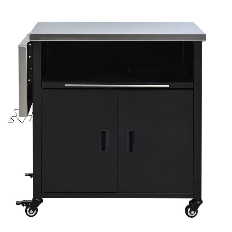 Foldable Outdoor Prep Station BBQ Cart, Kitchen Island Grill Cart with Trash Rack and Storage Space