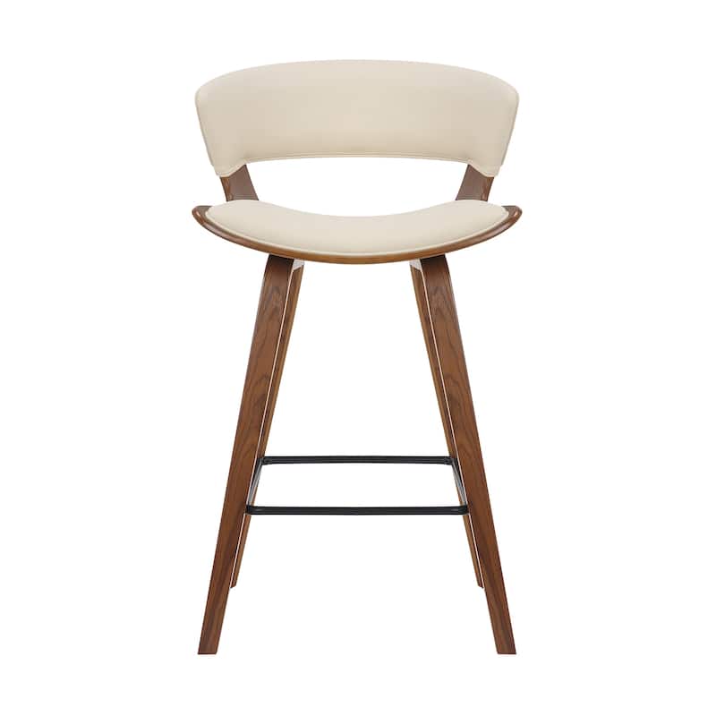 27 Inches Saddle Seat Leatherette Counter Stool, Cream and Brown