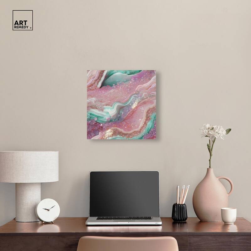 Pink and Mint Crystal III Canvas by Art Remedy, Gallery Wrapped