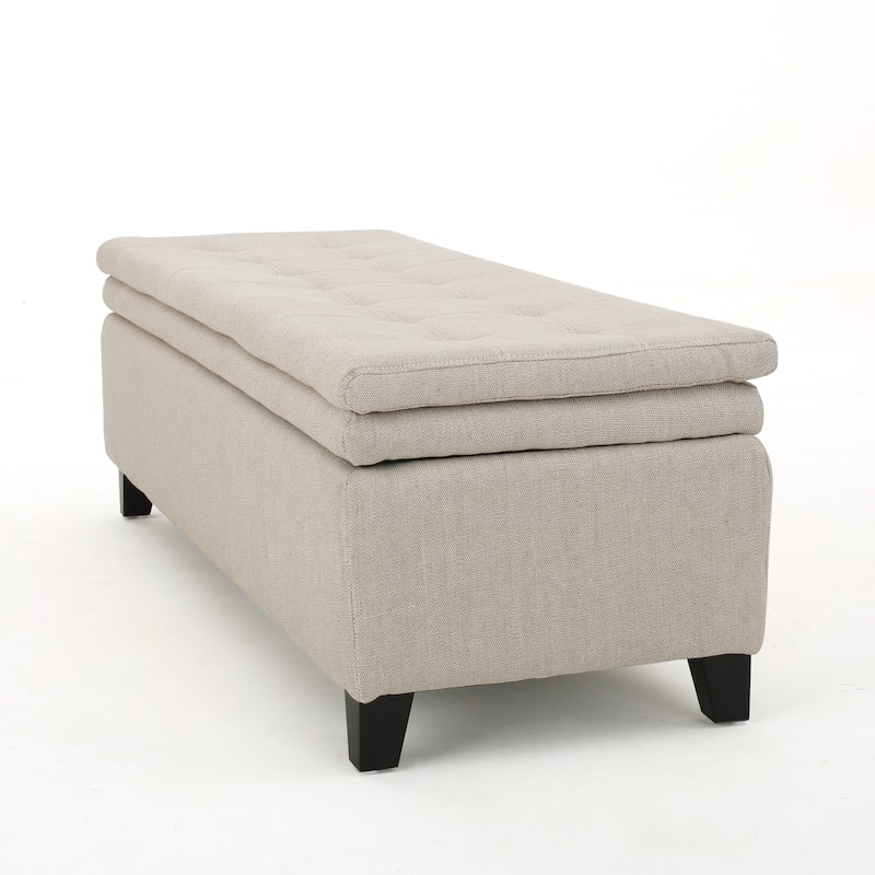 Roomfitters Upholstered Storage Ottoman, Modern Bench with Lift-Top Lid for Entryway, Living Room, Beige