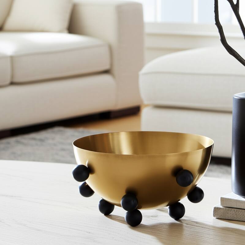 Sagebrook Home Metal Bowl Iron Round Shape with Black Ball Feet 12.76" Gold Metallic Finish - 12.75" x 12.76" x 6"