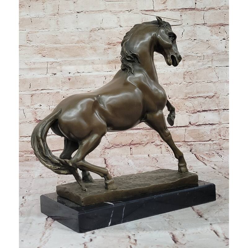 Bronze Rearing Imitative Horse Sculpture – Majestic Stallion Statue On Marble Base