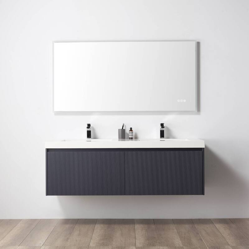Floating Bathroom Vanity with Sink, Wall Mounted Vanity - 60" - NavyBlue