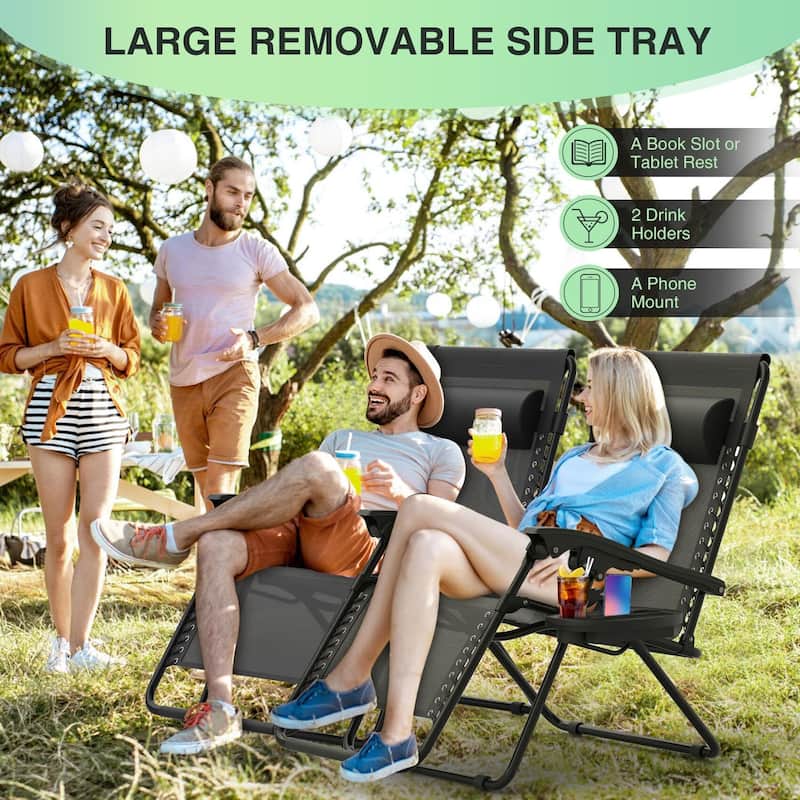 Zero Gravity Chairs Set of 2, Zero Gravity Lounge Chair, Reclining Patio Chairs Folding Recliner for Indoor and Outdoor