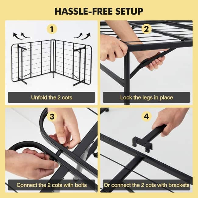 Folding Steel Platform Bed Frame for Kids and Adults