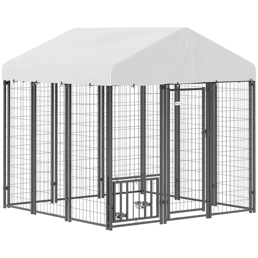 PawHut 5.9' x 5.9' x 6' Outdoor Dog Kennel, Welded Wire Heavy Duty Dog Run, Dog Kennel Outside with Waterproof