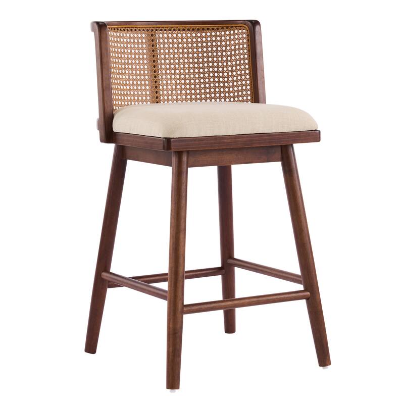 Christopher Knight Home - Talia Scandinavian Upholstered Wooden Counter Stool Set - Bar Chairs with Rattan Backrest