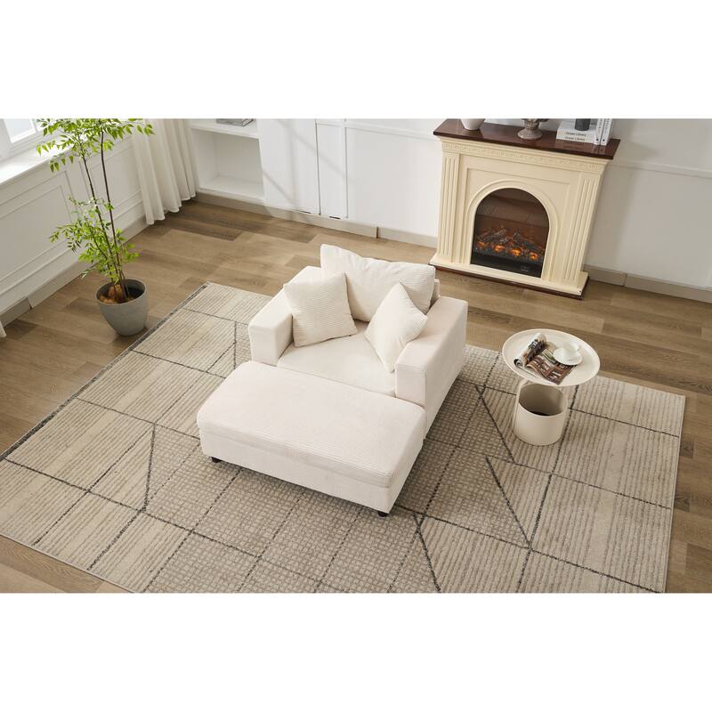 Upholstered Chaise Lounge Chair with Removable Ottoman, Accent Sofa Bed Sleeper Couch Bed, Armchair with Lumbar Pillows