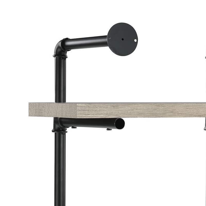 24 Inches 4 Tier Wood and Metal Wall Shelf, Gray and Black