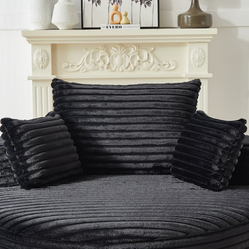 Corduroy Upholstered Single Sofa, Oversized Fluffy Round Sofa, Single Sleeper Reading Chair with Armrest & Pillow