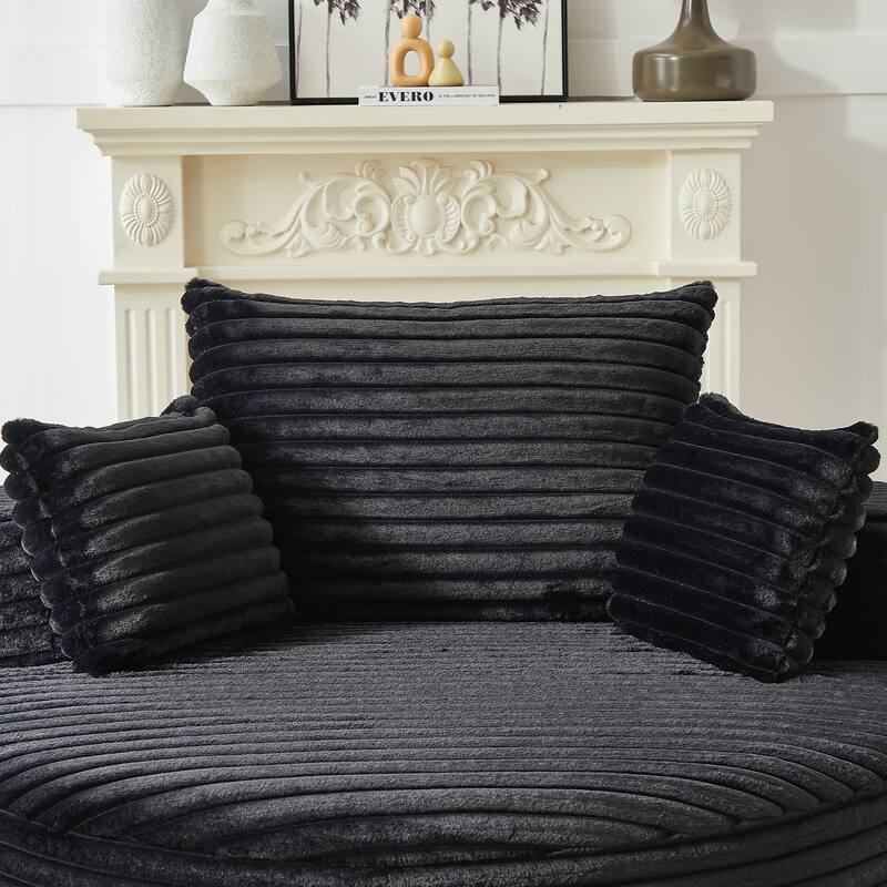 Oversized Round Chaise Lounge Corduroy Upholstered Single Sofa Chair with Cylindrical Neck Pillow and Integrated Backrest
