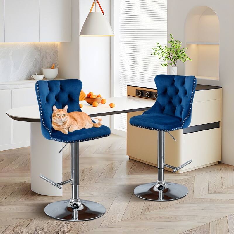 Swivel Foam Barstools Adjusatble Seat Set of 2 - Blue