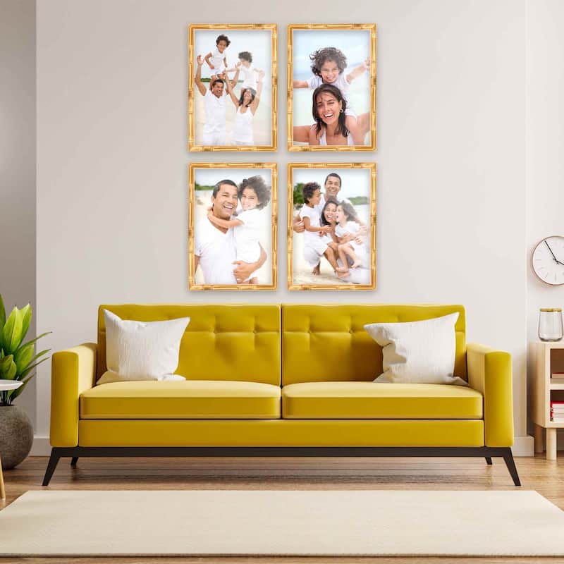 16x20 Gold Bamboo Picture Frame Set Pack of 4 16x20 Wood Picture Frames for Gallery Wall 4 16x20 Gold Bamboo Frames