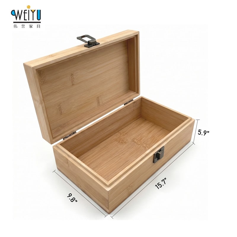 Natural Bamboo Storage Box Decorative Wooden Keepsake Chest with Lid