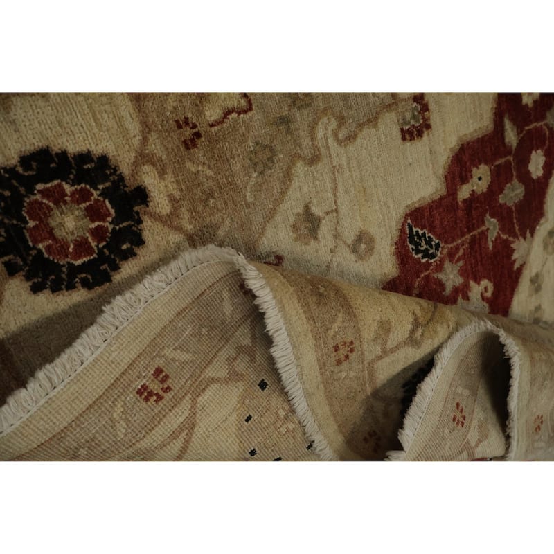 Hand Knotted Oriental 100% Wool Carpet Traditional Floral Red Peshawar Area Rug - 8' 6'' X 6' 6''