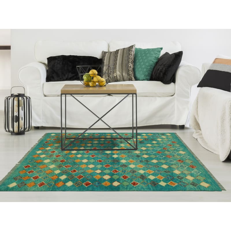 Balochi Adham Green/Ivory Rug - 3'3" x 4'10"