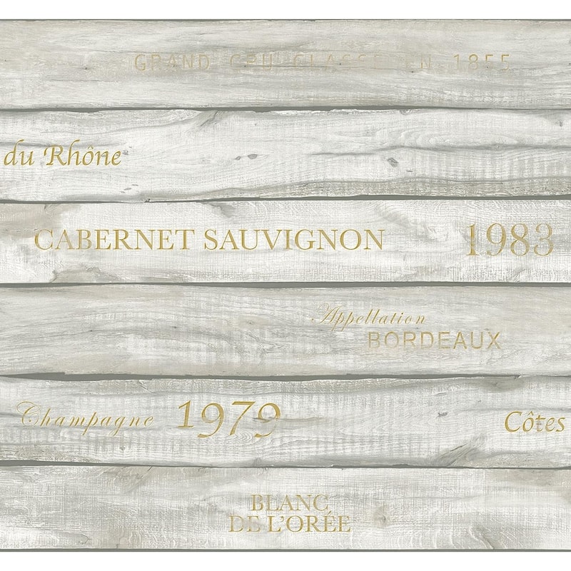 Seabrook Designs Preston Faux Wine Crate Unpasted Wallpaper - 27 in. W x 27 ft. L - Grey Wash & Metallic Gold