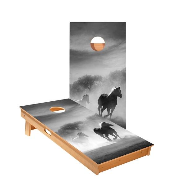 slide 2 of 5, Black And White Horses Cornhole Boards NO Bags - Add Board Lights