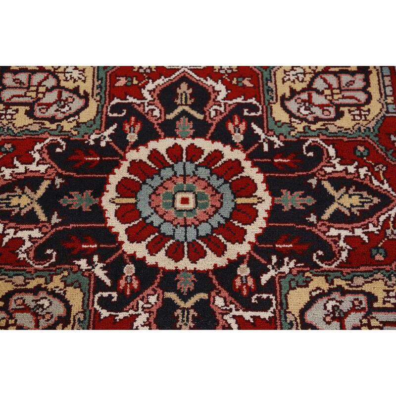 Hand Knotted Oriental 100% Wool Carpet Traditional Medallion Beige & Ivories Heriz (serapi) Area Rug - 10' 1'' X 7' 11''