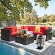 preview thumbnail 10 of 13, Homall 6 Pieces Patio Furniture Sets Outdoor Sectional Sofa All Weather PE Rattan Patio Conversation Set Manual Wicker Couch Red