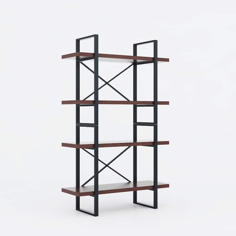 Leandro Black Walnut Adjustable Wood and Metal Display and Steel Etagere Bookcase - 56.7" H x 35.43" W x 12.5" D
