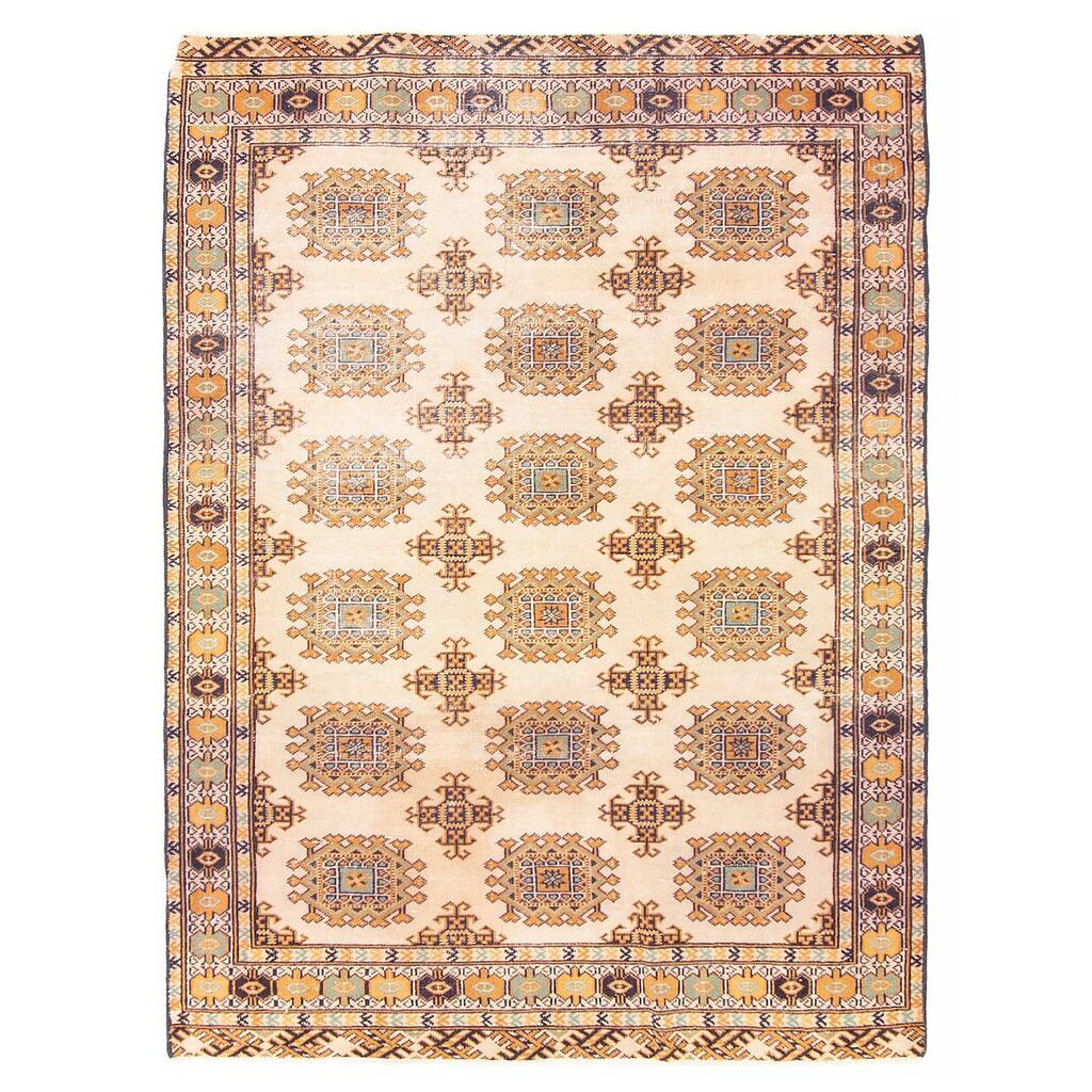 ECARPETGALLERY Hand-knotted Antalya Vintage Cream Wool Rug - 3'9 x 4'7