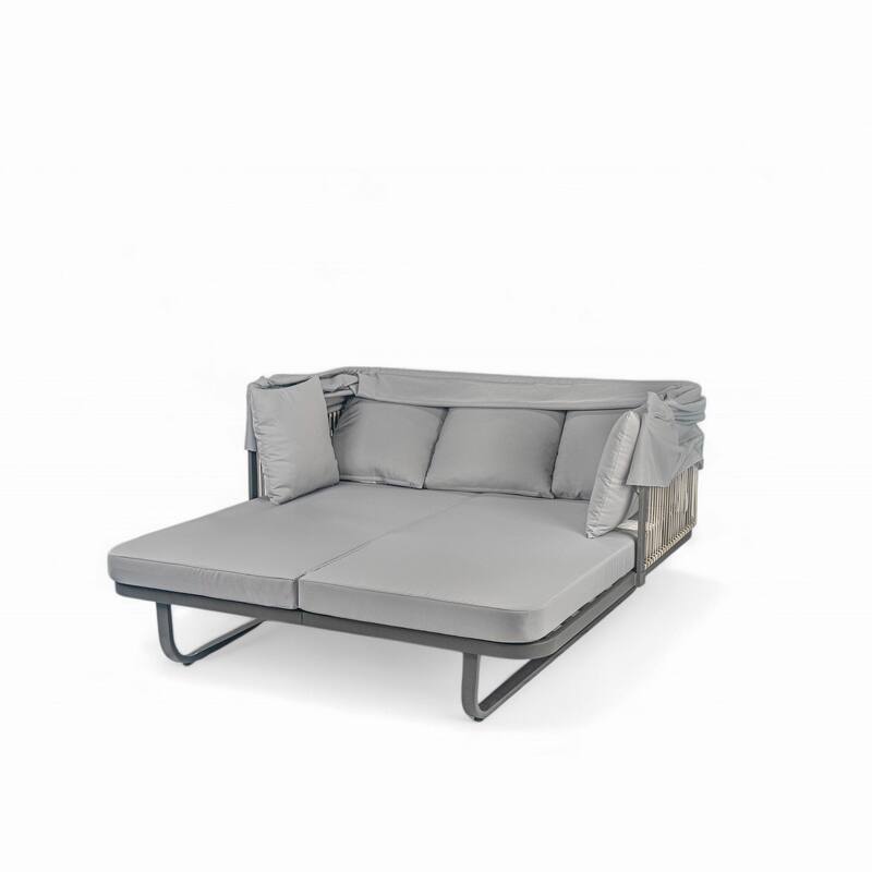 Outdoor 57" Rattan Daybed Sunbed with Retractable Canopy & Pillows