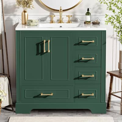 36" Traditional Bathroom Vanity with Ceramics Sink and 4 Drawers