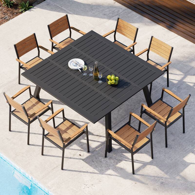 Outdoor Patio Dining Chairs Modern Aluminum Stackable Armchairs - See Picture - Brown, 8PCS