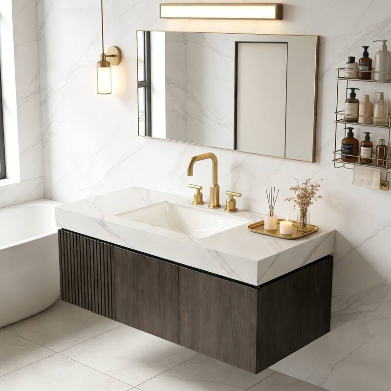 Floating Storage Bathroom Vanity with 3 Pre-drilled Faucet Holes
