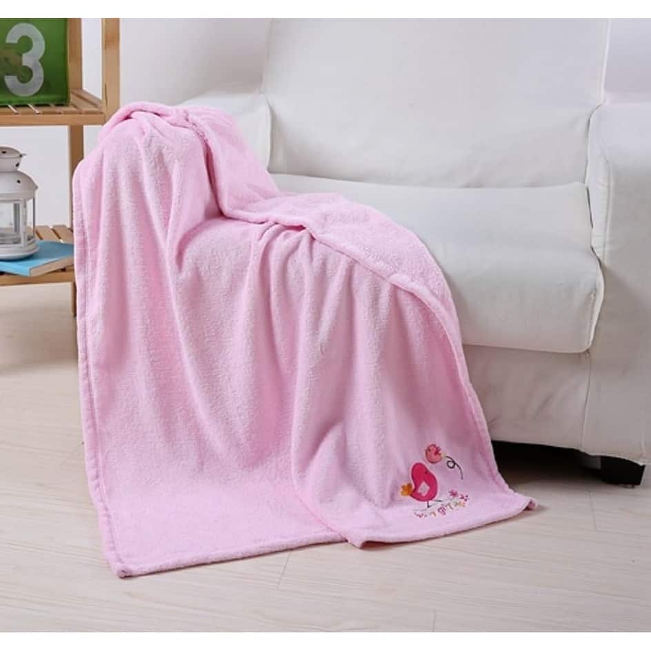 Soft Fuzzy Hypoalergenic Microplush Baby Blanket (40" x 30") - Embroidery Pink
