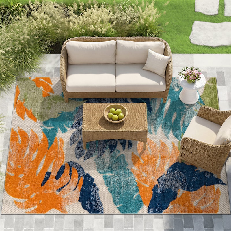 Arles Palm Floral Leaves Indoor/Outdoor Area Rug - 7'10"x10' - Multi