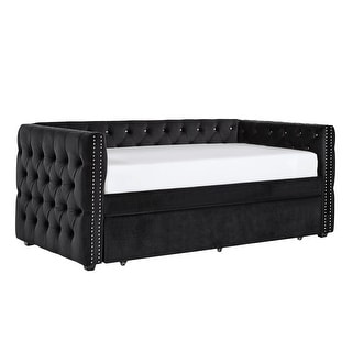 Knightsbridge Tufted Nailhead Daybed and Trundle by iNSPIRE Q Artisan (Black Velvet Daybed and Trundle)