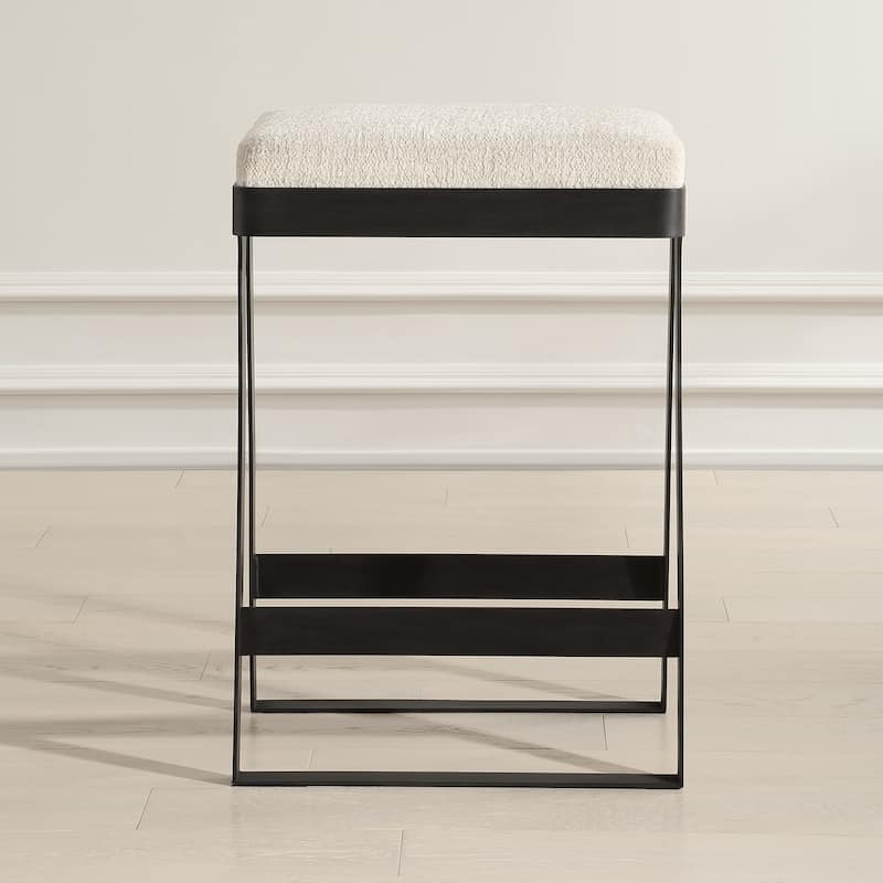 Curved Base Counter Stool - 26" - Black and Cream