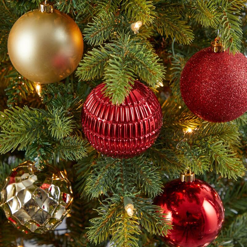 40ct Red and Gold Shatterproof 5-Finish Christmas Ball Ornaments 3" (80mm)