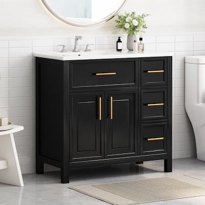 24 inch MDF Bathroom Vanity with Sink Top, Bathroom Vanity Cabinet with Two Doors and Three Drawers